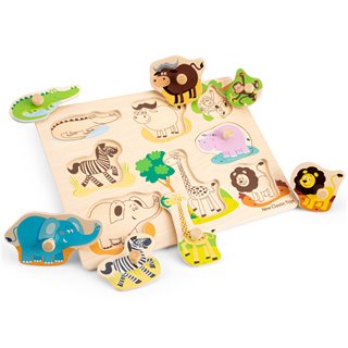 New Classic Toys - Puzzle à Boutons - Safari - 8 pièces - Bois 100% certifié FSC®